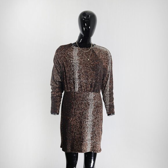 Glam  Brown Color Animal Print Dress Mini Dress Slim Fit - Perfect Party Outfit - Picture 1 of 5